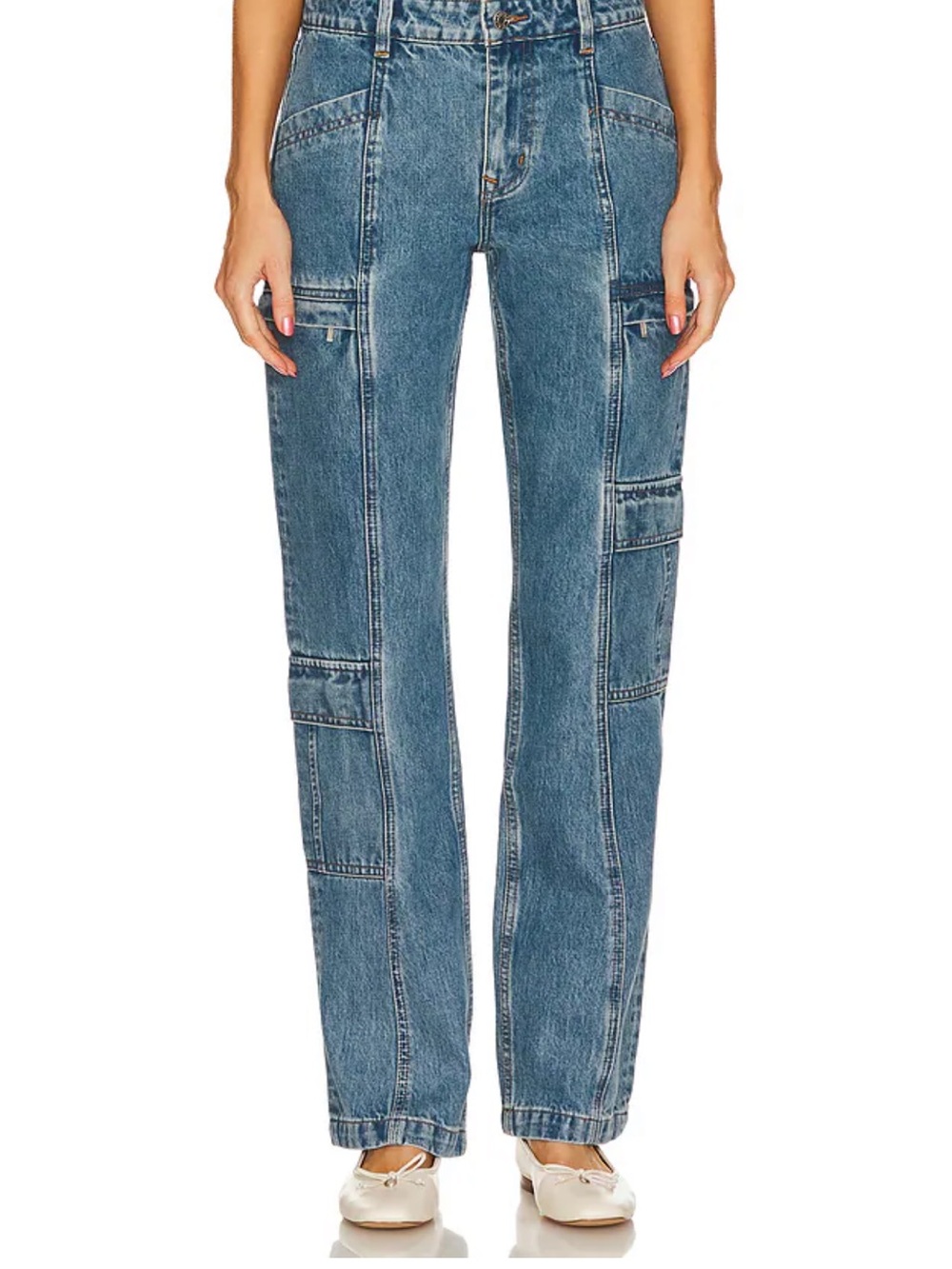 GRLFRND Naomi Cargo Straight Leg Jeans - Blue